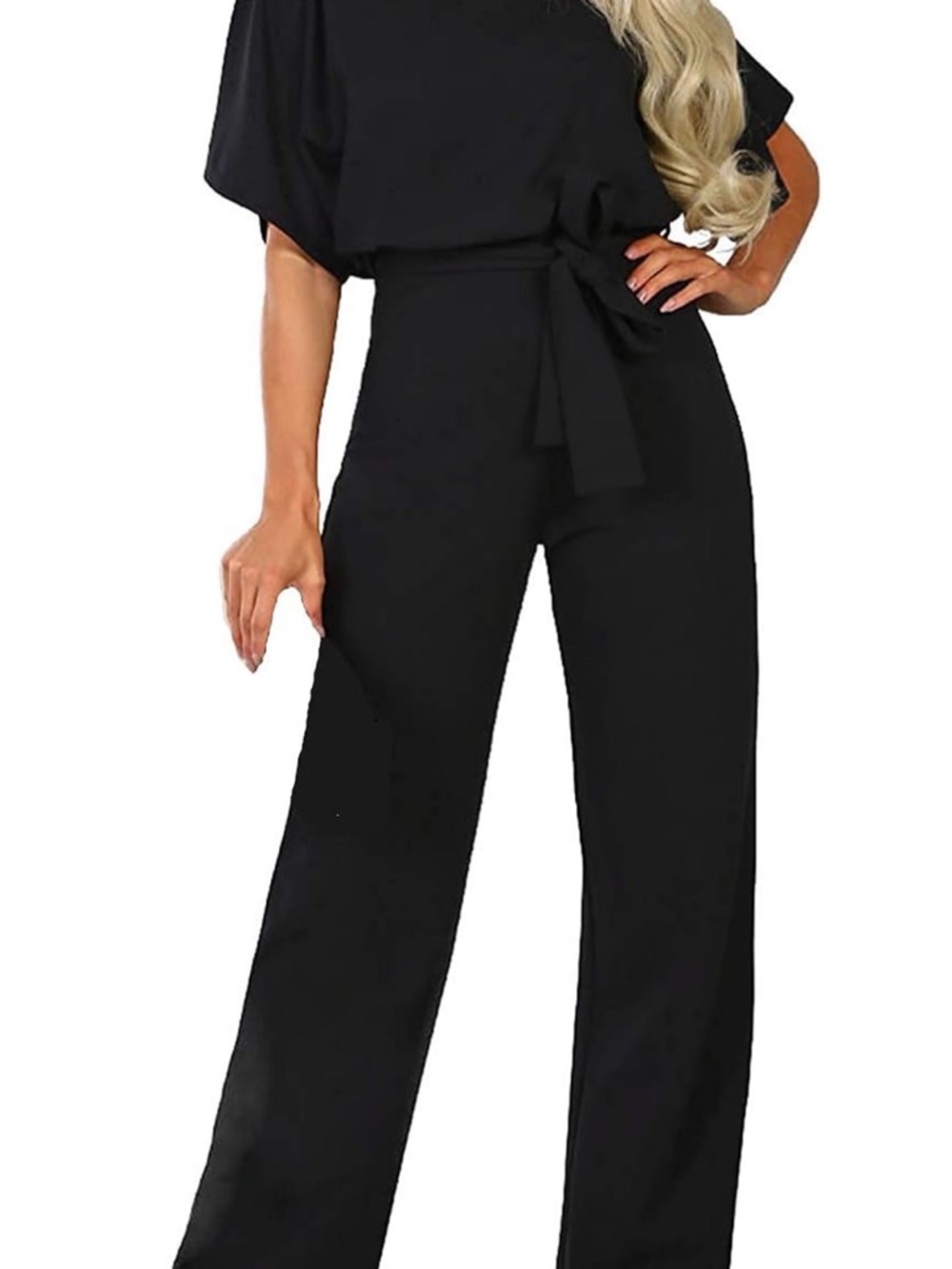 Classic Black Wide-Leg Jumpsuit with Waist Tie